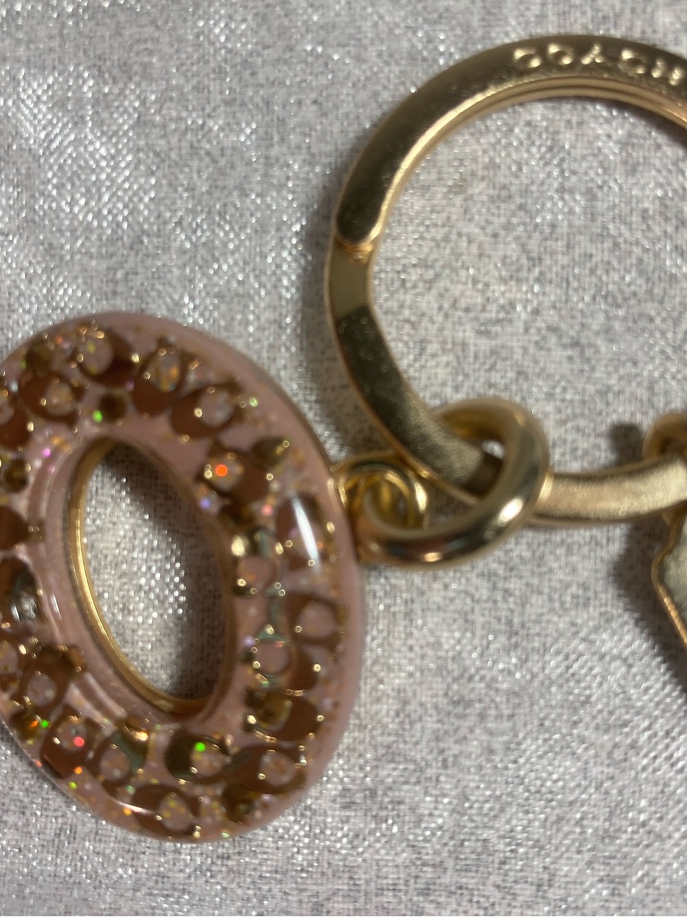 Coach 3D C Resin Key Fob/Bag Charm Pink Glitter Gold-Tone Style 1618 EUC - Picture 7 of 12